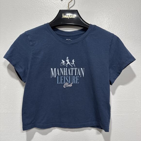 Abercrombie & Fitch Manhattan Leisure Club Baby Tee Blue Womens Juniors Size L - Picture 2 of 8